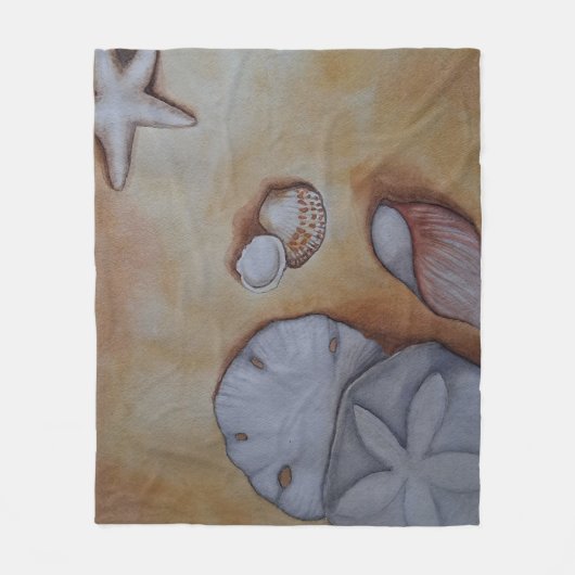 シーショアでの貝殻 フリースブランケット (正面)