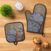 シーショアでの貝殻 鍋つかみ&鍋敷きセット (トップダウン)