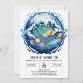 シーショアウォーターのカラー子供の誕生日 招待状 (正面)