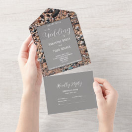 シーショアコーラルサンド&シェルモダンビーチ結婚式 オールインワン招待状