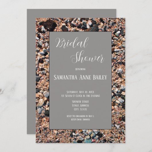 シーショアコーラルサンド&シェルモダン、ビーチ、ブライダル 招待状 (正面/裏面)