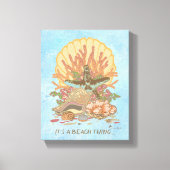 シーショアビーチヴィーブティール(緑がかった色)とパープルポスター キャンバスプリント (正面)