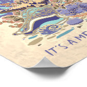 シーショアビーチヴィーブティール(緑がかった色)、サンゴ、紫のポスター ポスター (角)