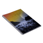 シーショアロックコーストヴィンテージムーンサンセット自然 ノートブック (右側)