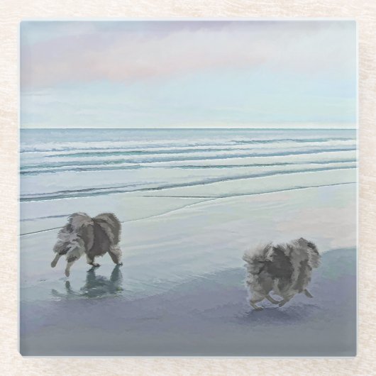 シーショア絵画の犬の芸術でケソーン ガラスコースター (正面)