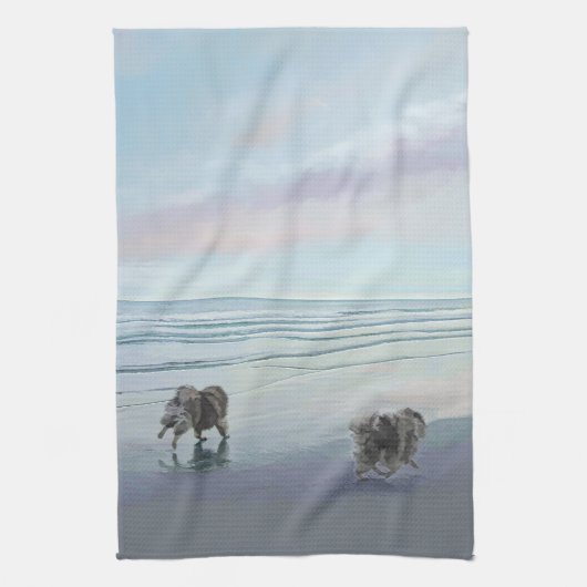シーショア絵画の犬の芸術でケソーン キッチンタオル (縦)