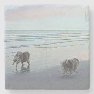 シーショア絵画の犬の芸術でケソーン ストーンコースター