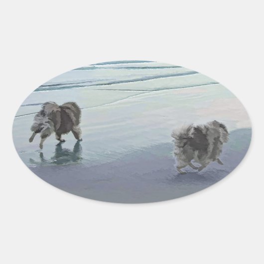 シーショア絵画の犬の芸術でケソーン 楕円形シール (正面)