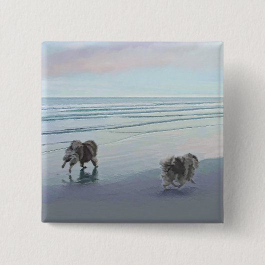 シーショア絵画の犬の芸術でケソーン 缶バッジ (正面)