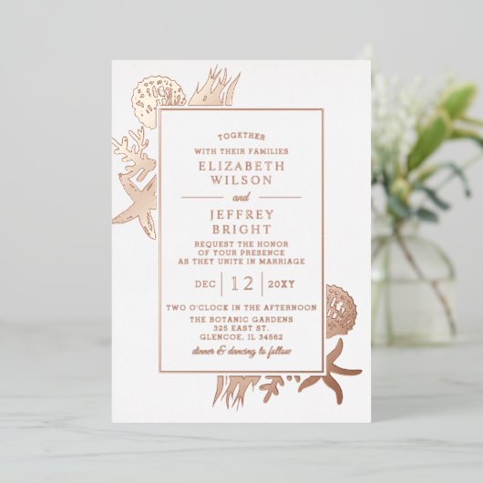 シーシ素朴ェルズマリン海ビーチ結婚式 箔招待状 (立ち正面)