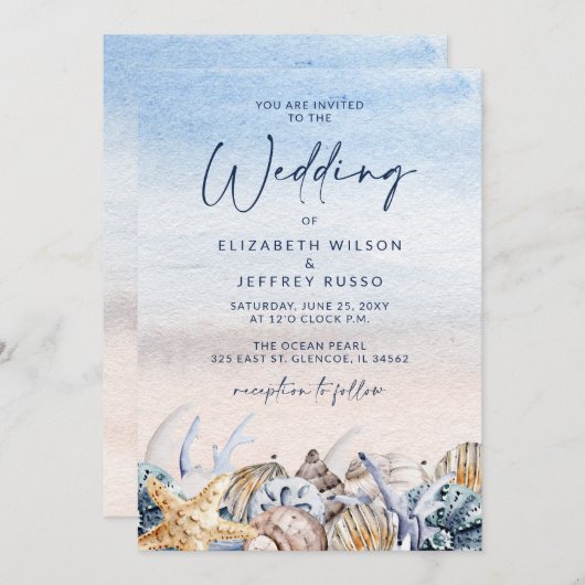 シーシ素朴ェル海シーサマービーチ結婚式 招待状 (正面/裏面)