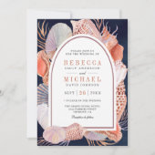 シーシ素朴ェル航海のネイビーQRコード結婚s 招待状 (正面)