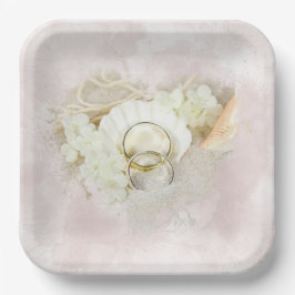 シーシ結婚ェルと砂ハートのリングや輪 ペーパープレート