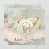 シーシ結婚ェルのリングや輪ビーチハート 招待状 (正面/裏面)