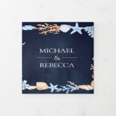 シーシ航海のェルズネイビーブルーフォトコラージュ結婚ズ 三つ折り招待状 (カバー)