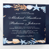 シーシ航海のェルズネイビーブルーフォトコラージュ結婚ズ 三つ折り招待状 (内部最初)