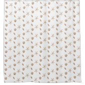 シーシ航海のルとヒトデ模様ホワイトブルー シャワーカーテン (正面)