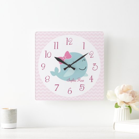 シースイパーソナライズされたーティーズホエール子供部屋時計 スクエア壁時計 (ホーム)