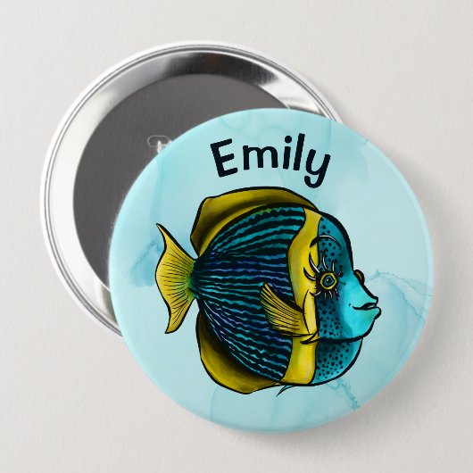 シースクールの下の可愛い魚の海子の名前Bu 缶バッジ (正面&裏面)