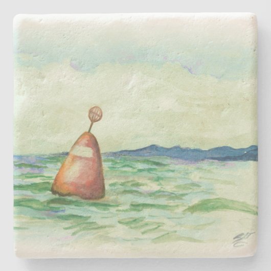 シースケープウォーターカラーブイのアートコースター ストーンコースター (正面)