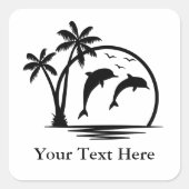 シースケープドルフィンジャンピングパームツリー海 スクエアシール (正面)
