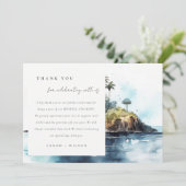シースケープパームツリーアイランドウォーター結婚カラー サンキューカード (スタンド正面)