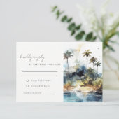 シースケープパームツリーアイランドウォーター結婚カラー 出欠カード (スタンド正面)