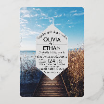 シースケープビーチお祝い結婚ズフォイル招待状