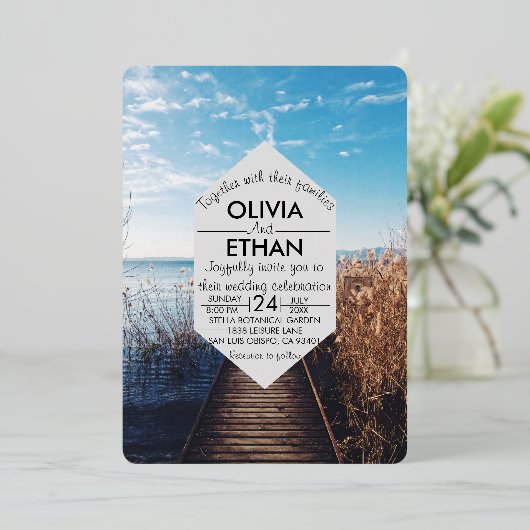 シースケープビーチお祝い結婚ズフォイル招待状 箔招待状 (立ち正面)