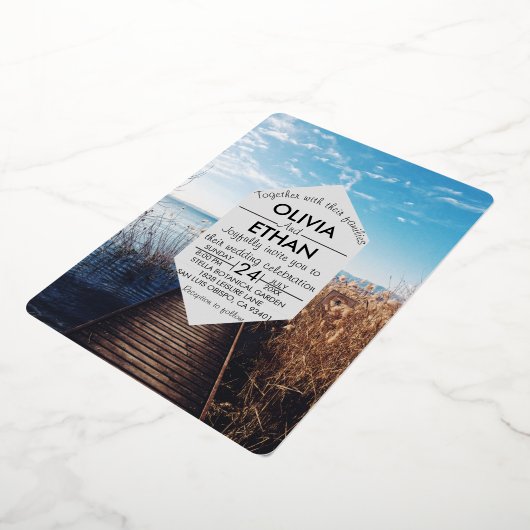 シースケープビーチお祝い結婚ズフォイル招待状 箔招待状 (回転した状態)