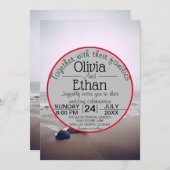 シースケープビーチショアネイビーサマー結婚ズ 招待状 (正面/裏面)