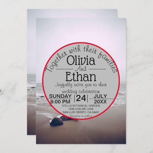 シースケープビーチショアネイビーサマー結婚ズ 招待状 (正面/裏面)