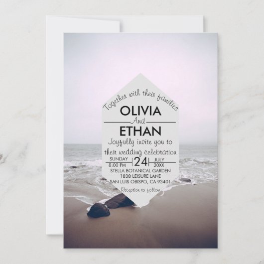 シースケープビーチショア海軍結婚式招待状 招待状 (正面)