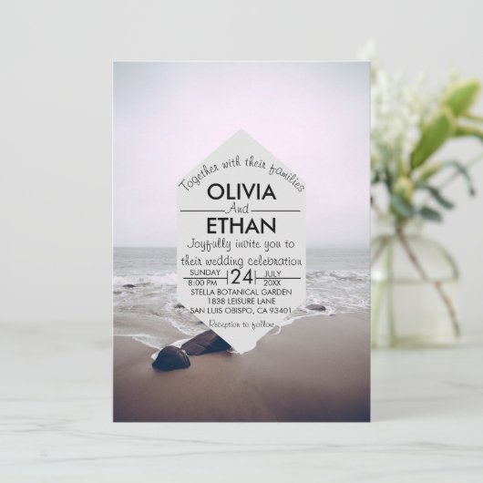 シースケープビーチショア海軍結婚式招待状 招待状 (スタンド正面)
