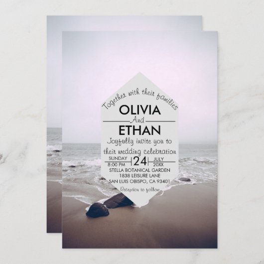シースケープビーチショア海軍結婚式招待状 招待状 (正面/裏面)