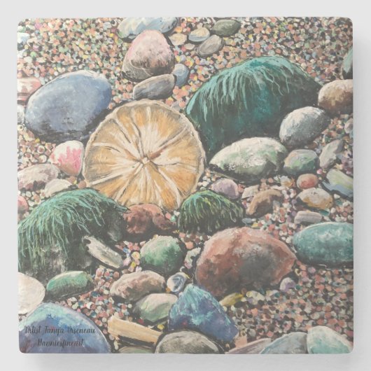 シースケープビーチシーン ストーンコースター (正面)