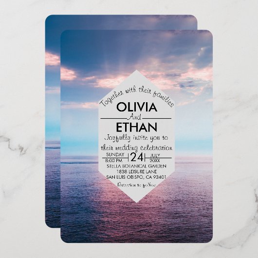 シースケープビーチブルースカイ結婚ズフォイル招待状 箔招待状 (正面/裏面)