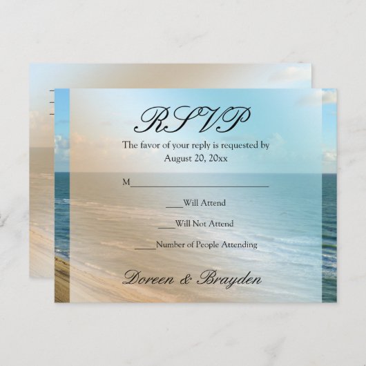 シースケープビーチ結婚式ブルー海 インビテーションポストカード (正面/裏面)