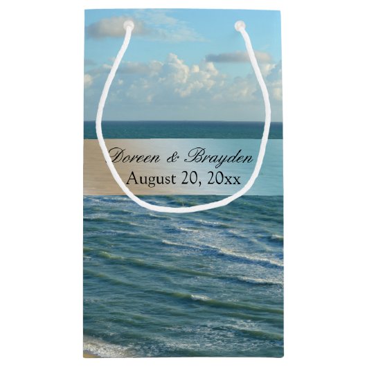 シースケープビーチ結婚式ブルー海 スモールペーパーバッグ (裏面)