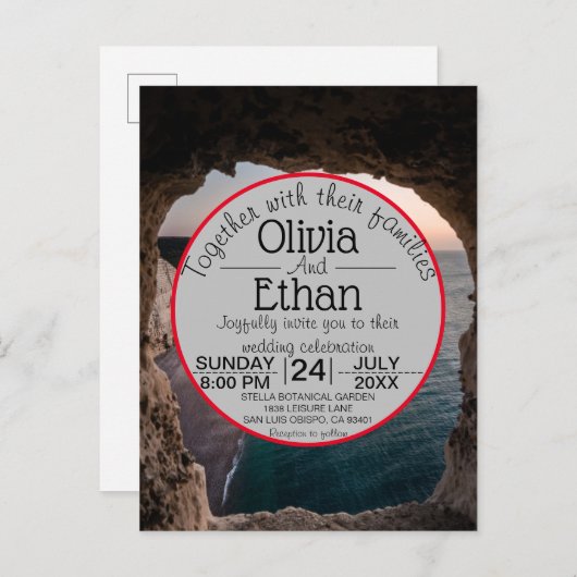 シースケープビーチ結婚式招待状葉書 インビテーションポストカード (正面/裏面)