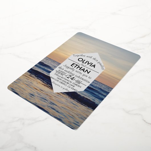 シースケープビーチ結婚沿岸ホイル招待状 箔招待状 (回転した状態)