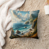 シースケープペインションシービーチウィズクリフ クッション (ブランケット)