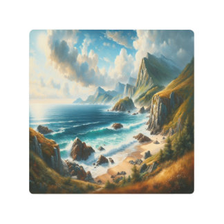 シースケープペインションシービーチウィズクリフ メタルプリント