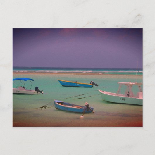 シースケープボーツアットレストオスティンビーチバルバドス ポストカード (正面)