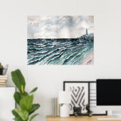 シースケープライトハウスアートプリント ポスター (ホームオフィス)