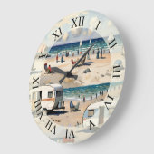 シースケープ、ヴィンテージキャラバンオンビーチ ラージ壁時計 (傾斜)