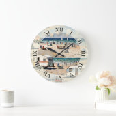 シースケープ、ヴィンテージキャラバンオンビーチ ラージ壁時計 (ホーム)