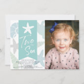 シースターフィッシュターコイズ2nd誕生日フォト 招待状 (正面)