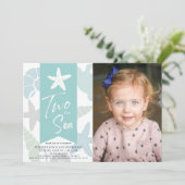 シースターフィッシュターコイズ2nd誕生日フォト 招待状 (スタンド正面)