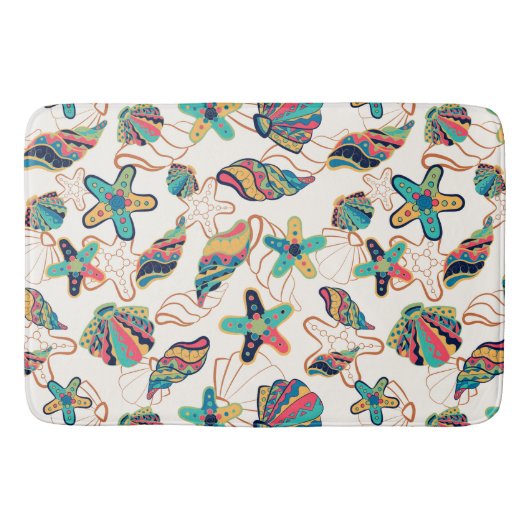 シースフカラフルェルの継ぎ目のない模様のシャワーカーテン バスマット (正面)